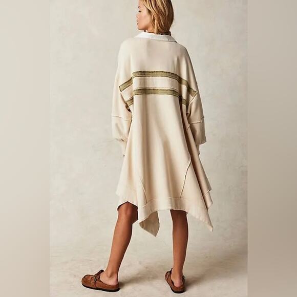 NWT Free People Blair Sweatshirt Top In Oatmeal Combo Size Large - Picture 2 of 9